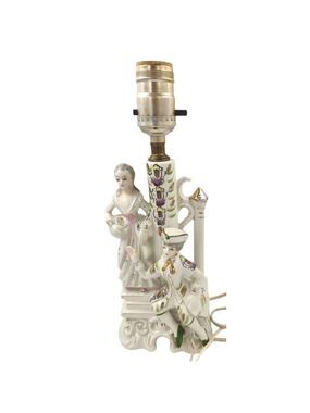 Vintage Porcelain Boudoir Lamp Victorian Couple Japan Mid Century Figural Lamp C